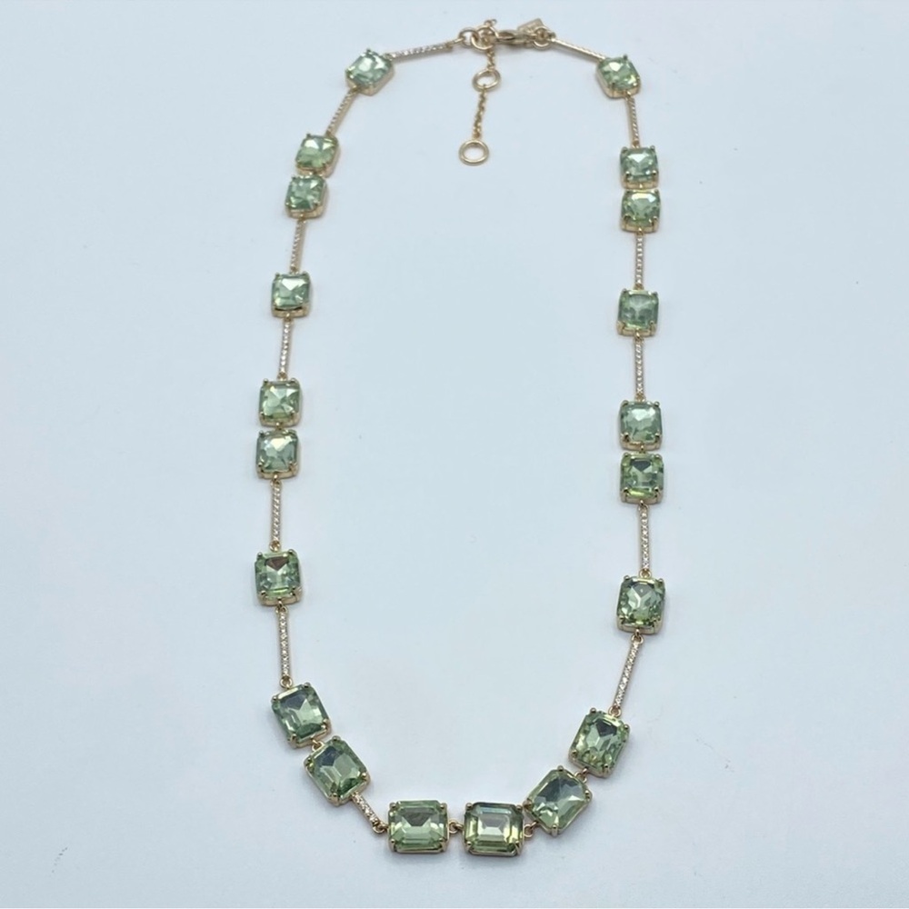 Delicate Pale Green Crystal Station Necklace - Picture 4 of 9